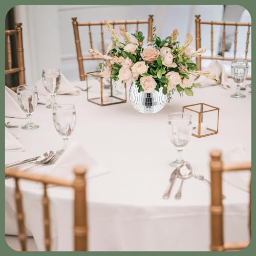 Image of 6 Pcs Disco Vase, Silver Mirror Ball Disco Ball Planter 5 inch X 6 inch Glass Silver Candle Holder White Vases for Centerpieces Table Decorations Party Wedding Birthday Gift