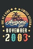 awesome since november 2003 vintage 18th birthday: daily planner journal: notebook planner, to do list, daily organizer, 108 pages (6 x 9)