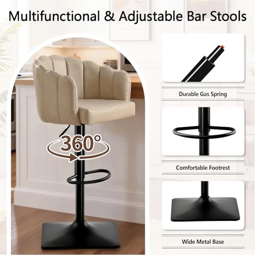 Butacos giratorios ajustables de altura (24,8" a 32,7") con tapizado en poliuretano para barra o isla de cocina, color negro y beige, set de 2 miniatura 5