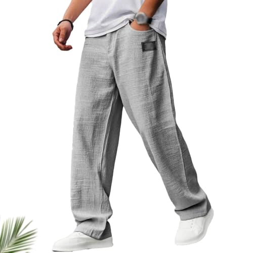 Mokaloha Mens Pants, Cocoparo Men's Fashion Casual Daily Hemp Fabric Elastic Waist Trousers, Men's Linen Pants