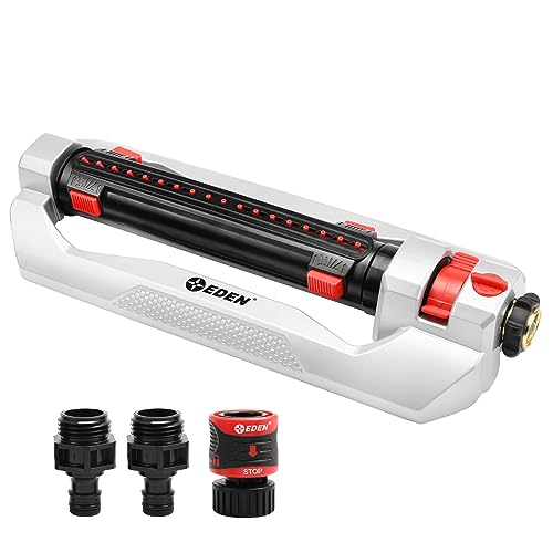 Eden 94095 Heavy Duty Turbo Oscillating Sprinkler, Covers Up to 4,000 sq. ft., 18 Precision Nozzles, Weighted Aluminum Base, Adjustable Range, Flow Control, Width Adjustment Tabs, Quick Connect Bundle by Eden - Used condition - US$24.89