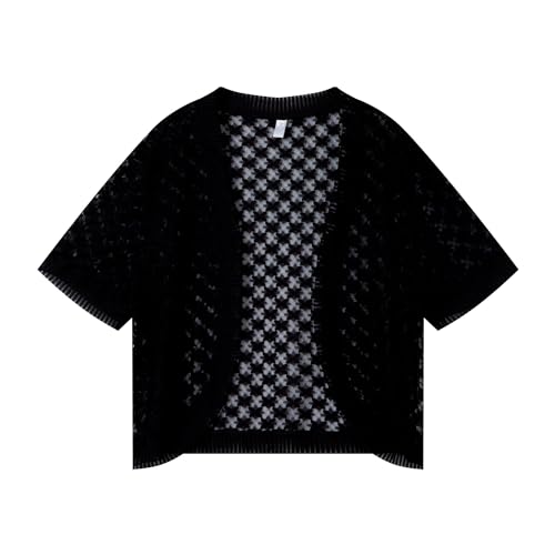 Image of FindThy Women's Cropped Bolero Shrugs Short Sleeve Open Front Floral Lace Hollow Out Cardigan Jacket