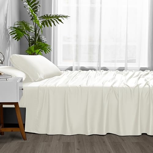 Image of ACCURATEX Cooling Sheets for Hot Sleepers, Queen Size,Ivory | Viscose Made from Bamboo, 4 Pcs Silky Soft Sheet Set, Breathable Cool for Night Sweats, up to 16 inches Deep Pockect