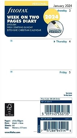 Filofax Calendar Diary Refill, Mini Size, Week-to-View With Notes Section, White Paper, Unruled, English, 2025 (C68121-25 - View #7