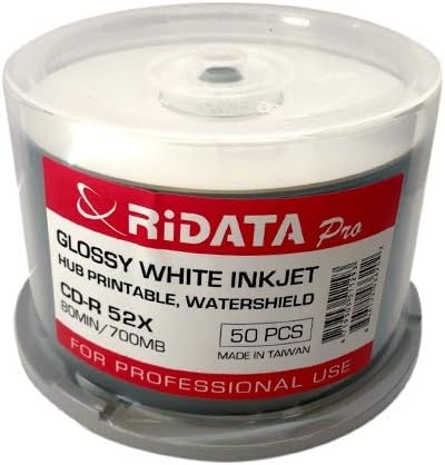 Ridata 100 Ritek Pro 52X CD-R 80min 700MB Water Shield White Inkjet Hub