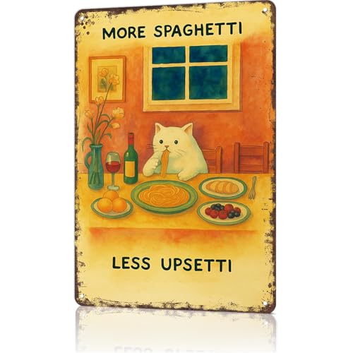 Funny Vintage Metal Sign More Spaghetti Less Upsetti Poster Poster Wall Art for Home Living Room Office Bar Decor 8X12inch