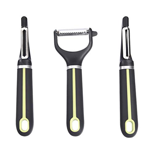 Amazon Basics 3-Piece Peeler Set, Soft Grip Handle, Black/Green #TOP1