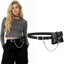 Belt Bag with Chain for Women Cyber Chic Waist Pack with Detachable Mini Pouch Fashion Belt Bag for Party Travel Daily Outfits
