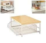 Étagère Micro-Ondes Cuisine Rangement, Support Micro Onde avec Tiroir Coulissant et Panier...