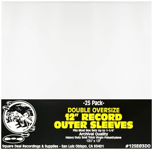 (25-Pack) Double Oversized 12 Inch Vinyl Record Outer Sleeves – 3 Mil High-Clarity Virgin Polyethylene – Flush Cut with Lip for Easy Insertion – Archival Protection for Most Box Sets up to 1.25 Inch