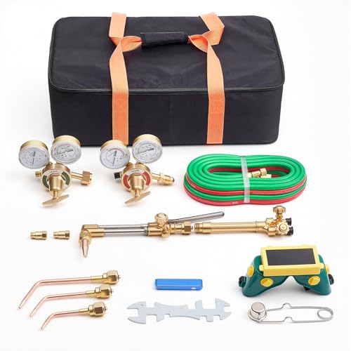 Image of VEVOR Oxygen Acetylene Torch Kit with Check Valves, Gas Welding Cutting Torch Kit, Heavy Duty Oxy Acetylene Brazing Set with 15FT Twin-Hose, 1 Cutting Tip, 3 Welding Tips, 2 Gas Regulators & Tool Bag