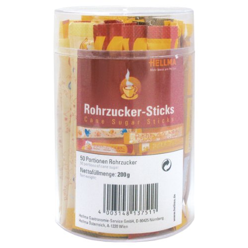 Hellma Dosettes Sucre de Canne, Sucre de Canne en Bûchettes, Sucre de Canne en Poudre, 50 Pièces