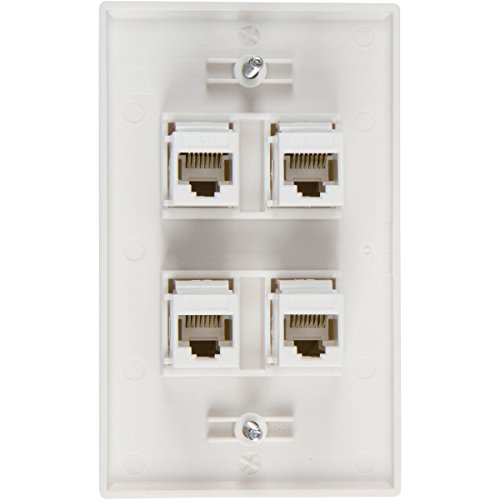 Buyer's Point 4 Port Cat6 Wall Plate, Female-Female White With Single Gang Low Voltage Mounting Bracket Device (4 Port) #TOP2