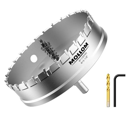 Mollom 5-1/8" (130mm) Heavy Duty Carbide Hole Saw with 2 Pilot Bits