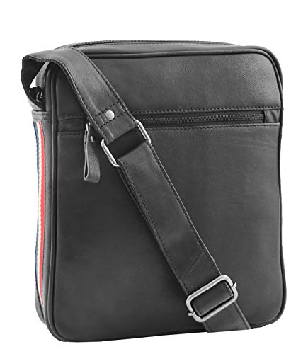 Sac à bandoulière pour homme Eric cuir véritable noir sacoche épaule urbaine