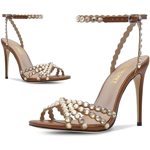 Image of HOCHFART Women's Rhinestone Stiletto High Heels Buckle Strappy Heeled Sandals Round Toe Sexy Dressy Pumps Shoes