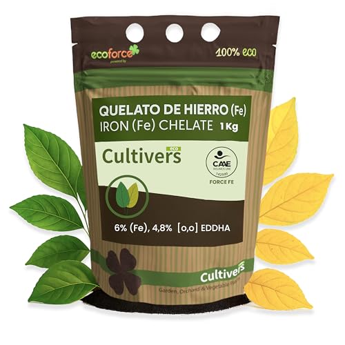 CULTIVERS Bio-Eisenchelat 1 kg | Wasserlöslicher Dünger mit Eisen Fe-EDDHA 6% (Ortho-Ortho 4,8%) für Pflanzen und Kulturen bei geringer Eisenverfügbarkeit im Boden