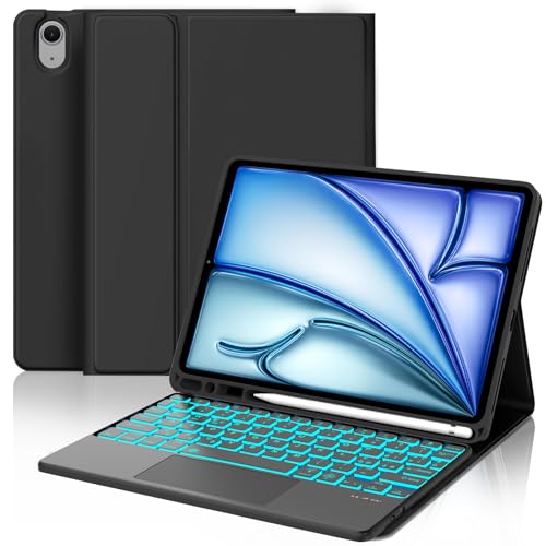 JADEMALL Tastiera con Trackpad per iPad Air 11 M3/M2 2025/2024, Italiano ‎QWERTY Tastiera Retroilluminata Bluetooth Staccabile con Touchpad per iPad Air 11 Pollici M2/M3, Nero