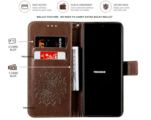 Image of TROUNCE Queen Faux Leather Flip Case Cover with Card Cash Holder Wallet Case | Magnetic Lock Mobile Cover |Back Case - Brown for Google Pixel 8