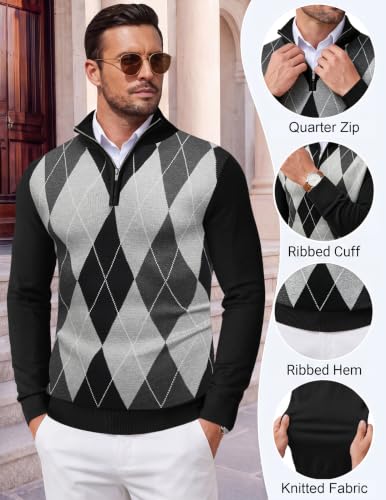 Image of COOFANDY Men's Quarter Zip Up Sweaters Slim Fit Lightweight Mock Pullover