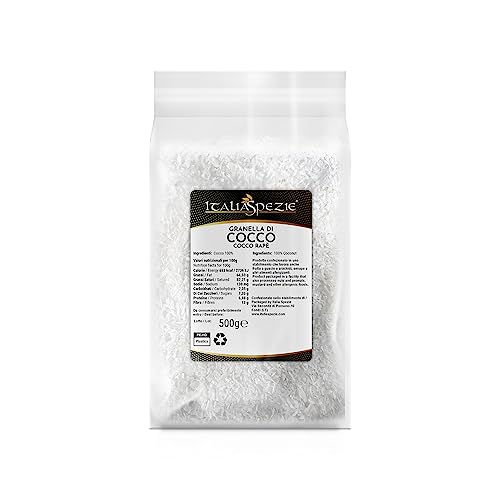 ITALIA SPEZIE - Granella di cocco - 500 g - Cocco Rapé, Cocco Disidratato, Fiocchi di cocco, Ricco di Fibre e Sali Minerali, Naturale al 100%, senza additivi per ricette dolci e salate
