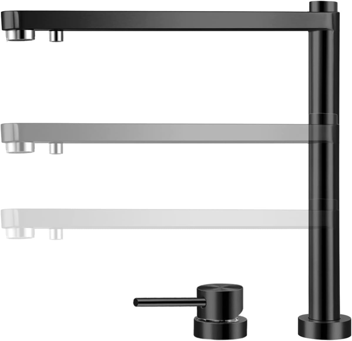 Mitigeur 3 en 1 pour filtre à eau et osmoseur avec bec rabattable noir