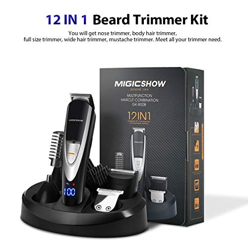 MIGICSHOW Beard Trimmer for Men, Waterproof Hair Clipper Mustach Trimmer Body Groomer Trimmer Hair Trimmer 12 in 1 Grooming Kit for Nose Ear Facial, LED Display USB Rechargeable with Storage Dock - Thumbnail 2