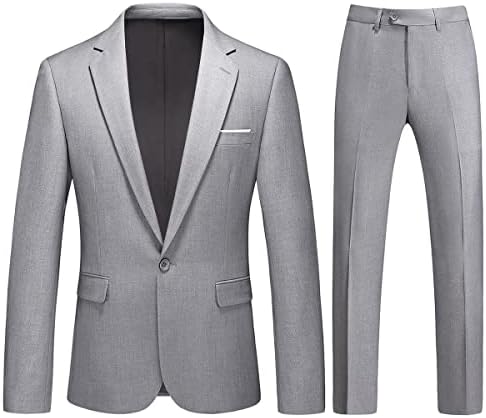 Mens Suits 2 Piece Slim Fit Suit One Button Wedding Business Suits for Mens Solid Formal Prom Tuxedo Jacket & Pants Set Light Grey