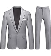 Mens Suits 2 Piece Slim Fit Casual One Button Solid Suits for Mens Business Wedding Party Jacket ...