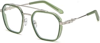 FUQINQINGOZ Gafas de Lectura de visión Clara, cómodas, antiluz Azul, lectores de computadora, Gafas de Espejo de luz Plana de Aviador for Mujeres (Color : Green, Size : +0.00)