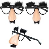 Zpeiran Gafas de Disfraz,3 Piezas Gafas Divertidas con Nariz Bigote y Cejas,Accesorios de Disfraz,para Fotomatón,Carnaval y Cumpleaños,Gafas de Broma para Fiesta de Halloween y Navidad