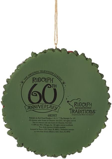 Enesco Rudolph Traditions by Jim Shore Characters in Wreath Hanging Ornament, 3.74 Inch, Multicolor