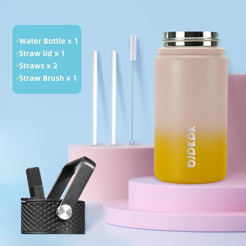 Image of BJPKPK Insulated Water Bottle, 15oz Stainless Steel with Straw Lid