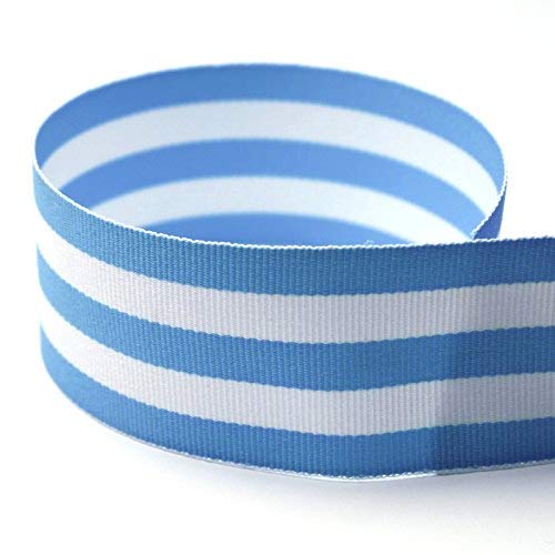 USA | American Made 7/8" Baby Blue & White Taffy Striped Grosgrain Ribbon - 100 Yards