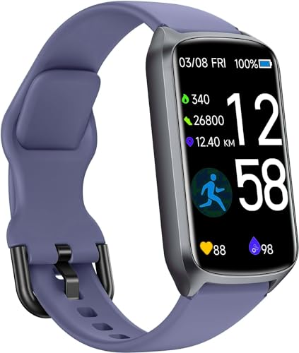 Amzhero Health Fitness Tracker with 24/7 Heart Rate, Blood Oxygen, Blood Pressure, Sleep Tracker, Step Counter, 5ATM Waterproof Activity Trackers and Smart Watches for Women Men Kids Blue-purple