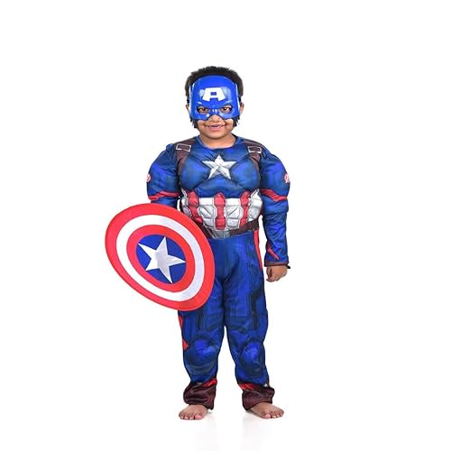 Wanna Party WP Deluxe Muscle Chest Captain America Costume/Superhero Costume/Classic Captain America Muscle Costume Suit,Age 5-7 Years, Size M - Polyester, Blue (B0CHMHK1L1) Amazon Price History, Amazon Price Tracker