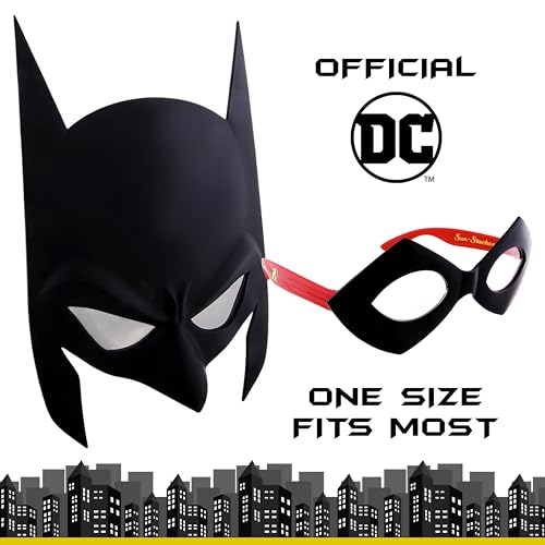Image of Sun-Staches Batman Sunglasses, DC Comics Heroes & Villains Costume Accessory | Official DC Batman, Robin, Batgirl, Joker, Catwoman, or Harley Quinn | Costume Ready | 100% UV | One Size Fits Most