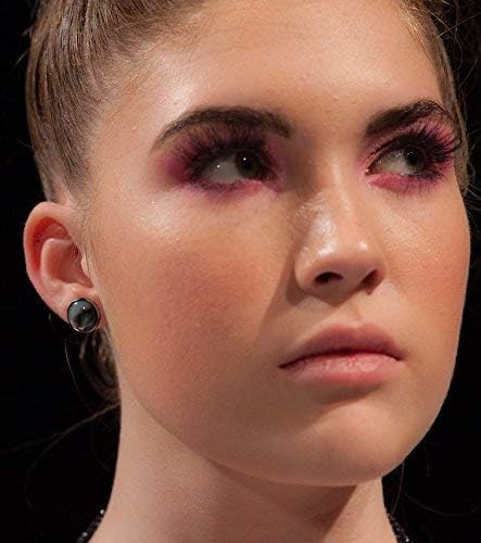 Hematite-tone Faux Stone Resin Stud Earrings 12mm Mystical Gray Pink - Image 3