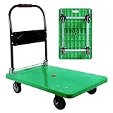 Carro Transporte Plegable con Plataforma - Carretilla Plegable 100 kg Capacidad con Ruedas Giratorias, Carrito Auxiliar para Carga Almacén y Hogar Industrial y Mudanzas Verde 70x46cm