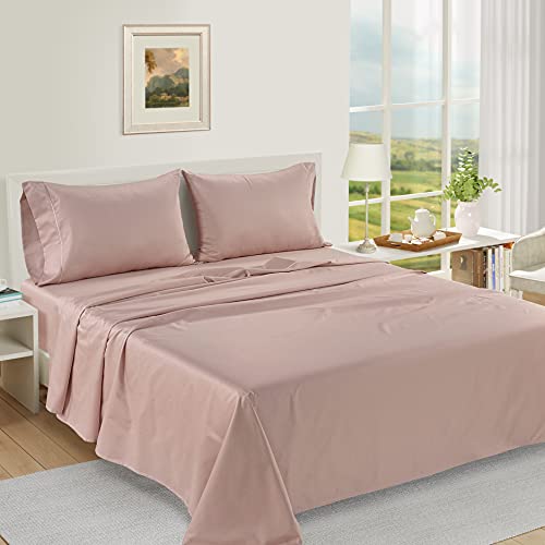 LANE LINEN Luxury 100% Egyptian Cotton Sheets Queen Size Bed Set, Eco-Friendly Oeko-Tex Certified, Fade Resistant, Fully Elasticized Fitted, Machine Washable, Cooling Cotton Bed Sheet – Sepia Rose