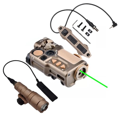 Metal RD-X Box Aiming Laser Sight(with IR Laser+Green Laser), & M300a Strong LED White Flashlight, & Modular Dual Wire Remote Pressure Switch(SF+2.5 Plug) Combo,DE