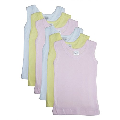 bambini Baby Boys Girls Unisex 6-Pack Sleeveless T-Shirts Tanks, White, Yellow, Pink, Medium 19-26 Lbs