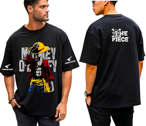 Image of URBAN HAZE Men Oversized Cotton Blend T Shirt Round Neck Tee Casual Graphic Printed Drop Shoulder Shirt Streetwear Fashion Budget T Shirt Under 299 Unisex Everyday Style