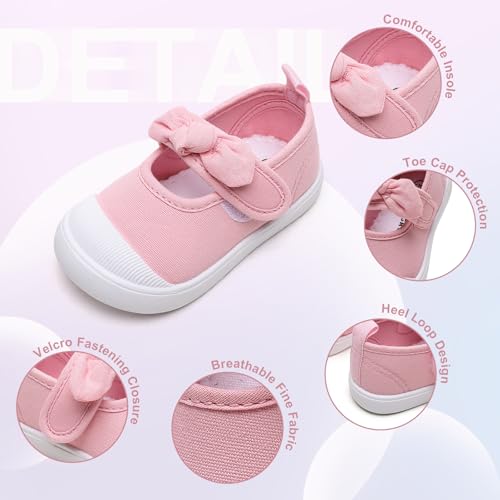 Toddler Girl's Canvas Sneakers Bowknot Mary Jane Flat Shoes for Kids School Uniform Shoes Dress Shoes…2