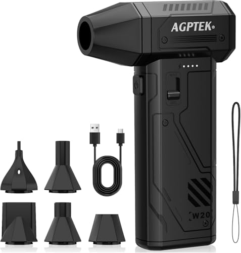 AGPTEK Soplador Eléctrico Inalámbrico, 260000 RPM de Alta Velocidad con Motor sin Escobillas, 3 Modos Ajustables para Limpiar Polvo de Teclado, PC, Ordenador, Coche y Uso en el Hogar