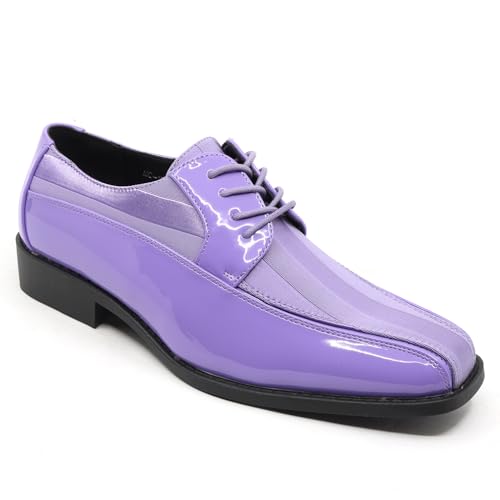 Men's Oxford Lace up Striped Satin Patent Tuxedo Dress Shoes MC-179 (Lavender, US Footwear Size System, Adult, Men, Numeric, Medium, 13)