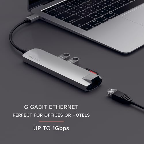 Image of Satechi USB C Slim Multiport Adapter with Ethernet, 4K HDMI, 60W USB C PD Charging, 2 USB-A, SD /Micro Card Readers - for M2 / M1 MacBook Pro /Air, M2 / M1 iPad Pro /Air, M2 Mac mini, iMac M1 (Silver).