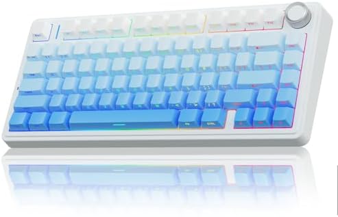 AULA F75 Mechanische Tastatur Gaming,2.4GHz/Type-C/BT5.0 Kabellos Gaming Tastatur 75 Prozent,Seitlich Graviert,Gasket Struktur,Hot-Swap Wireless Tastatur RGB,QWERTY (Blau mit Farbv