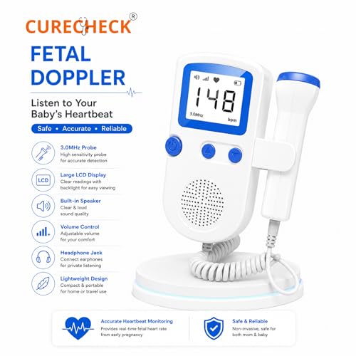 Image of Portable Fetal Doppler Baby Heart Monitor for Pregnancy with Inbuilt Speaker, Large Display Size | for Home & Clinic | Batteries Included