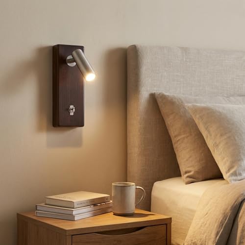 Aplique de pared LED con interruptor foco orientable de 2800K y base de madera nogal 1